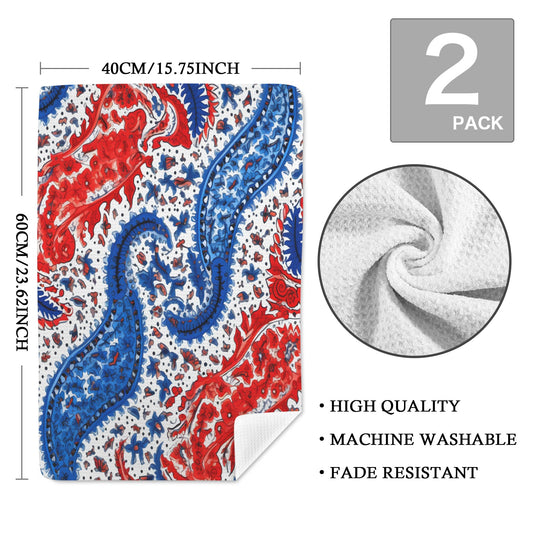 USA/American Flag Inspired Red, White & Blue Floral Paisley Pattern Kitchen Towel 40X60cm (Pack of 2) (Made in the USA)