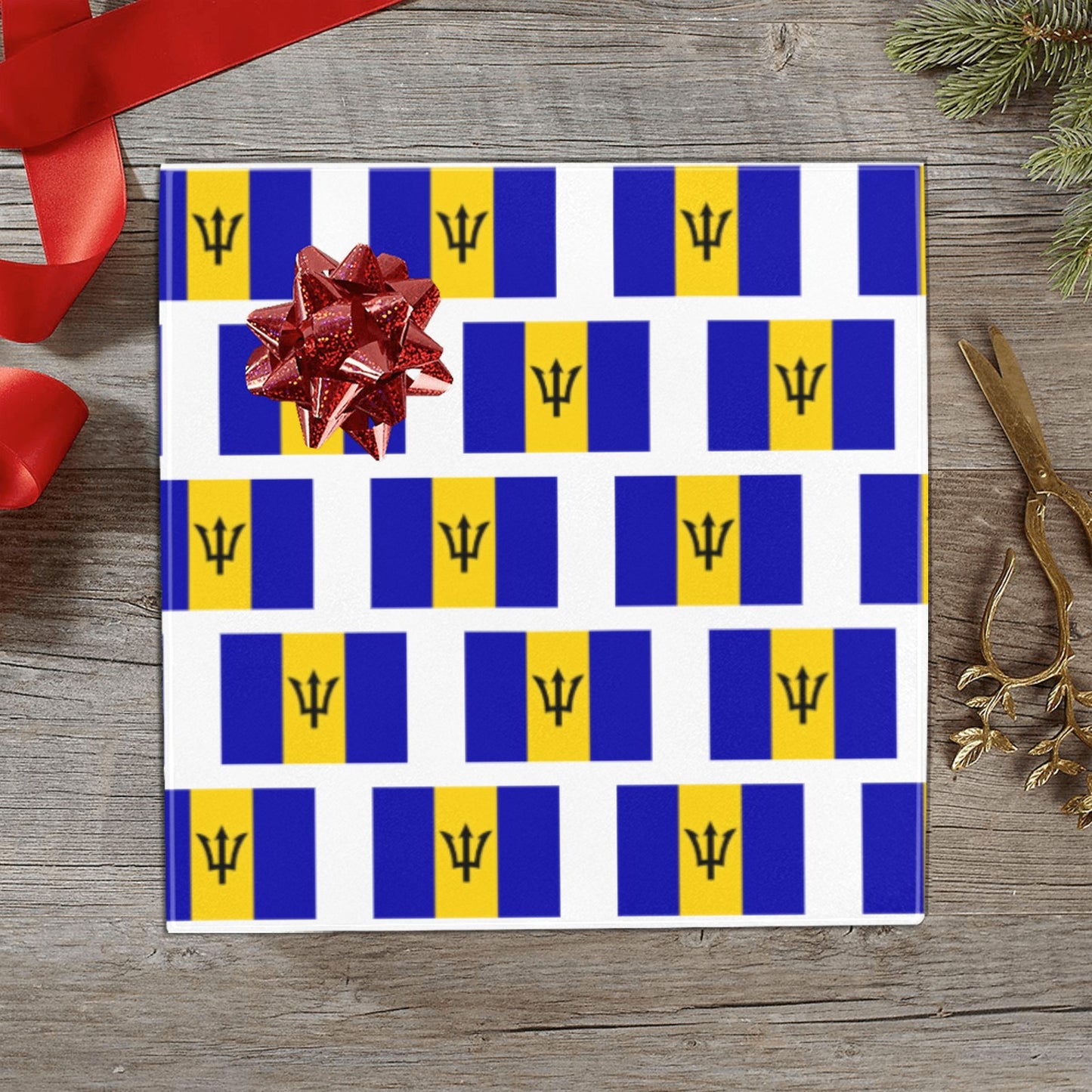 Barbados Flag Inspired Custom Gift Wrapping Paper 58"x 22.5" (4 Rolls)