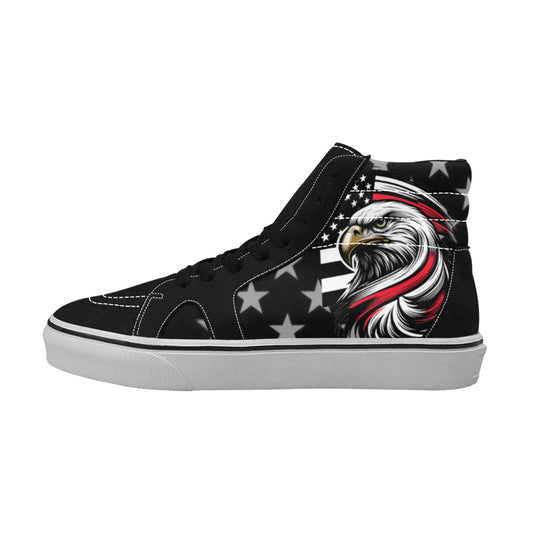 Thin Red Line Flag Inspired Eagle Men's High Top Canvas Shoes