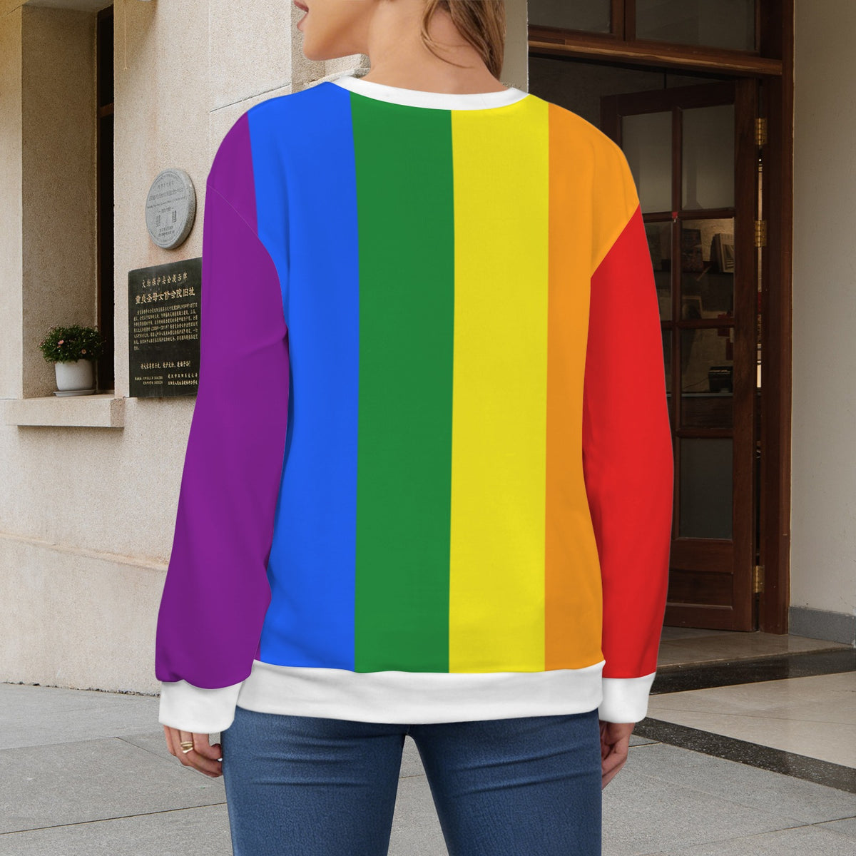 Rainbow Flag Inspired Women's Crew Neck Sweater Printed in the USA