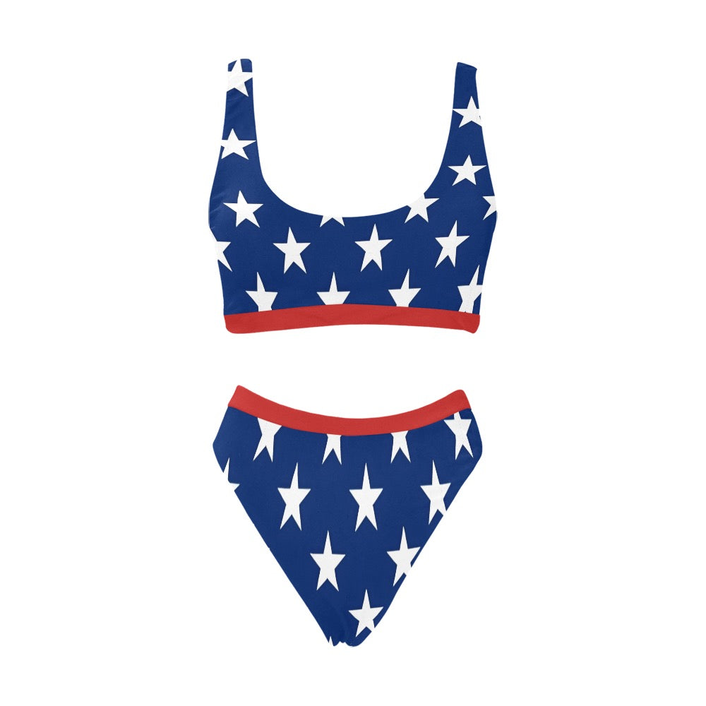 USA/American Flag Inspired Sport Top & High-Waisted Bikini Swimsuit