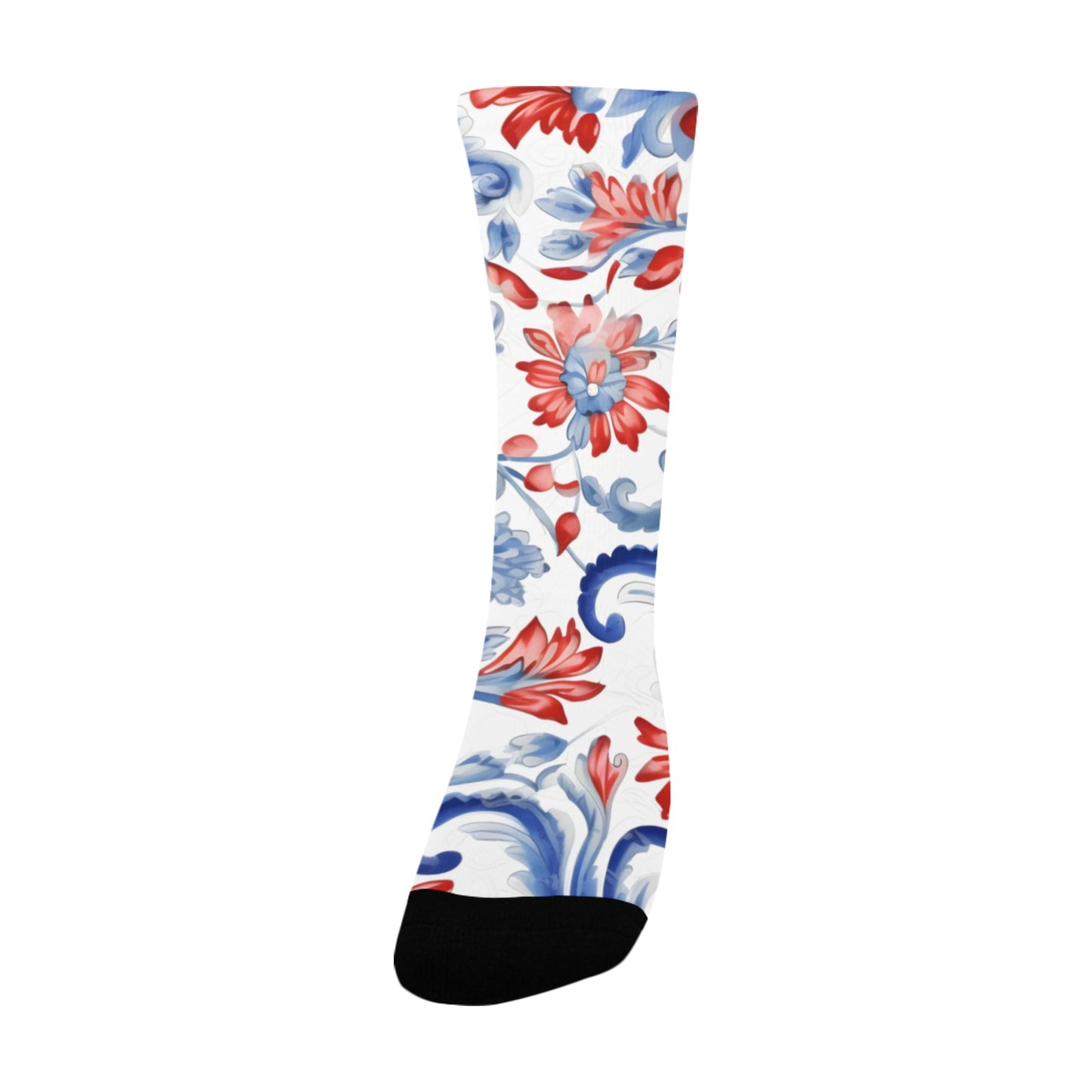 USA/American Flag Inspired Floral Pattern Women's Custom  Socks | Ships from USA