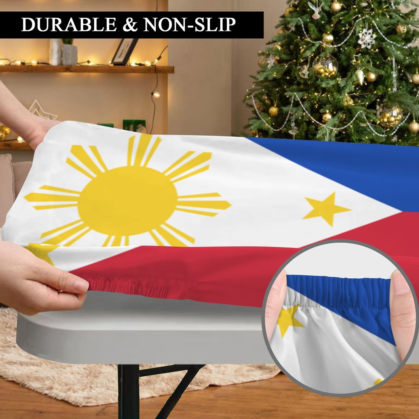 Philippines Flag Inspired Custom Elastic Fitted Tablecloth 72x30 inch (Made in the USA)