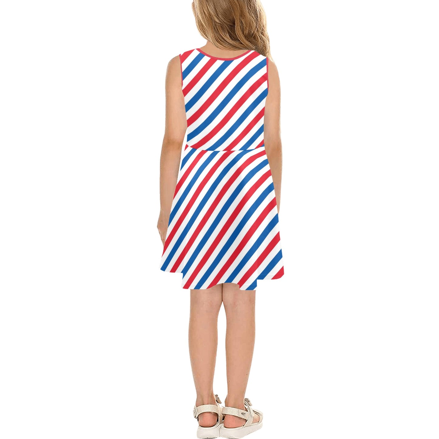 USA/American Flag Inspired Striped Pattern Girls' Sleeveless Sundress | Ships from USA