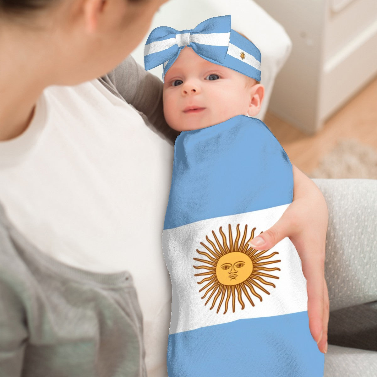 Argentina Flag Inspired Baby Swaddle Sack with Baby Headband