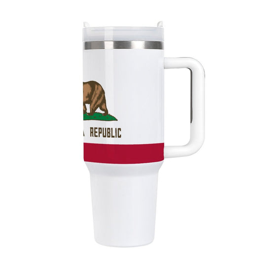 [Brand] travel mug with California Republic flag design.
