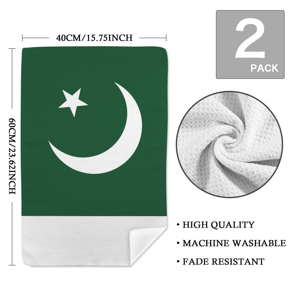 Pakistan Flag Inspired Kitchen Towel 40X60cm (Pack of 2) | Printed In the USA