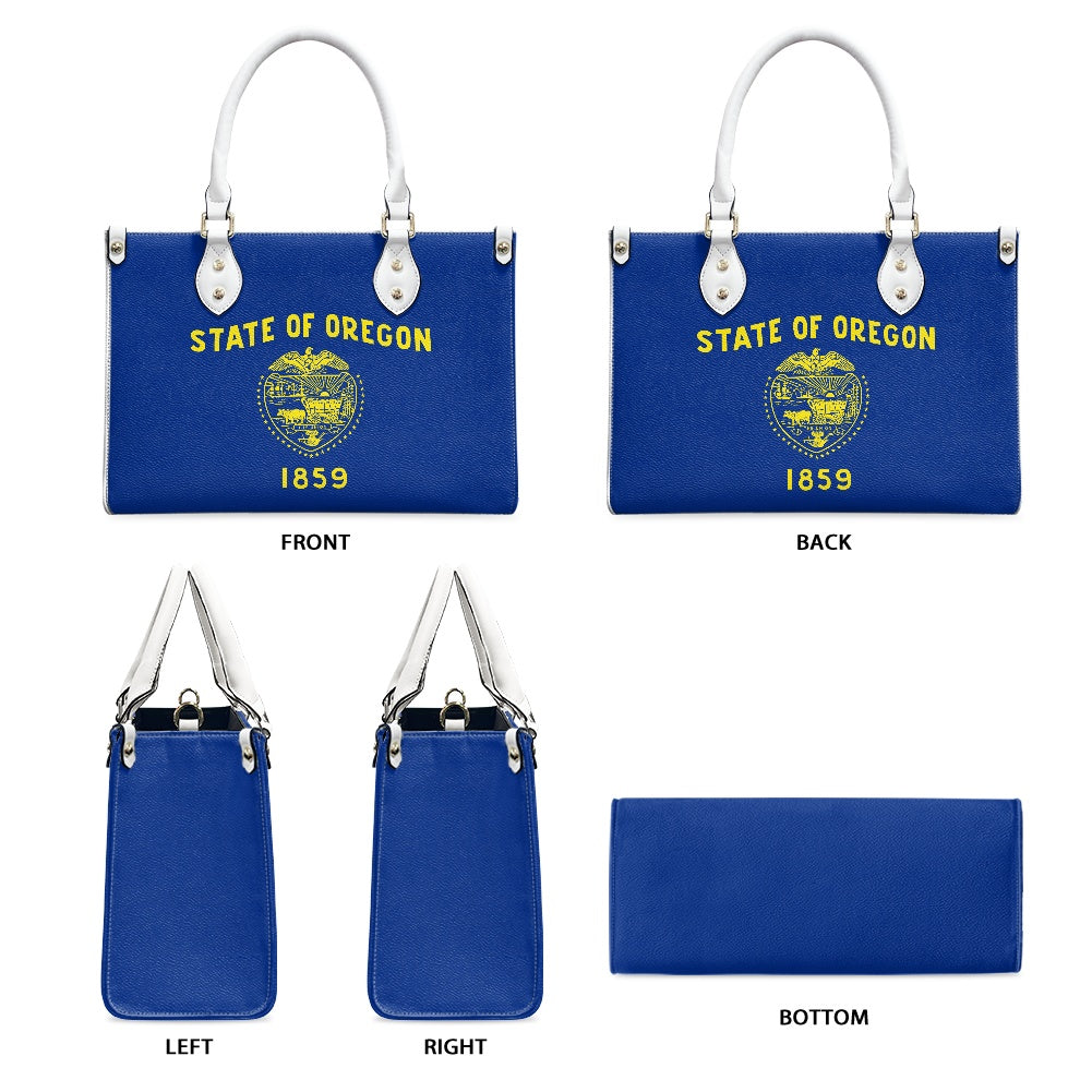 Blue [Brand] handbag featuring Oregon state seal and text.