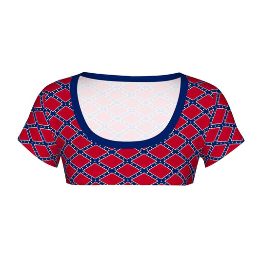 Confederate Battle Flag Inspired Pattern Women's 1/2 Cut Short Sleeve T-Shirt