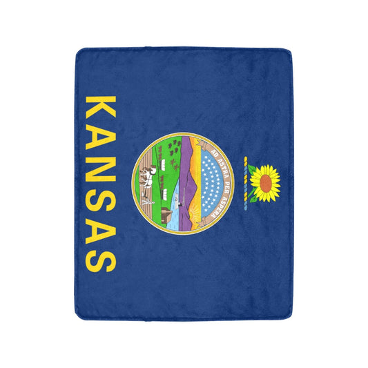Blue Kansas blanket featuring state seal, Luv My Flag.