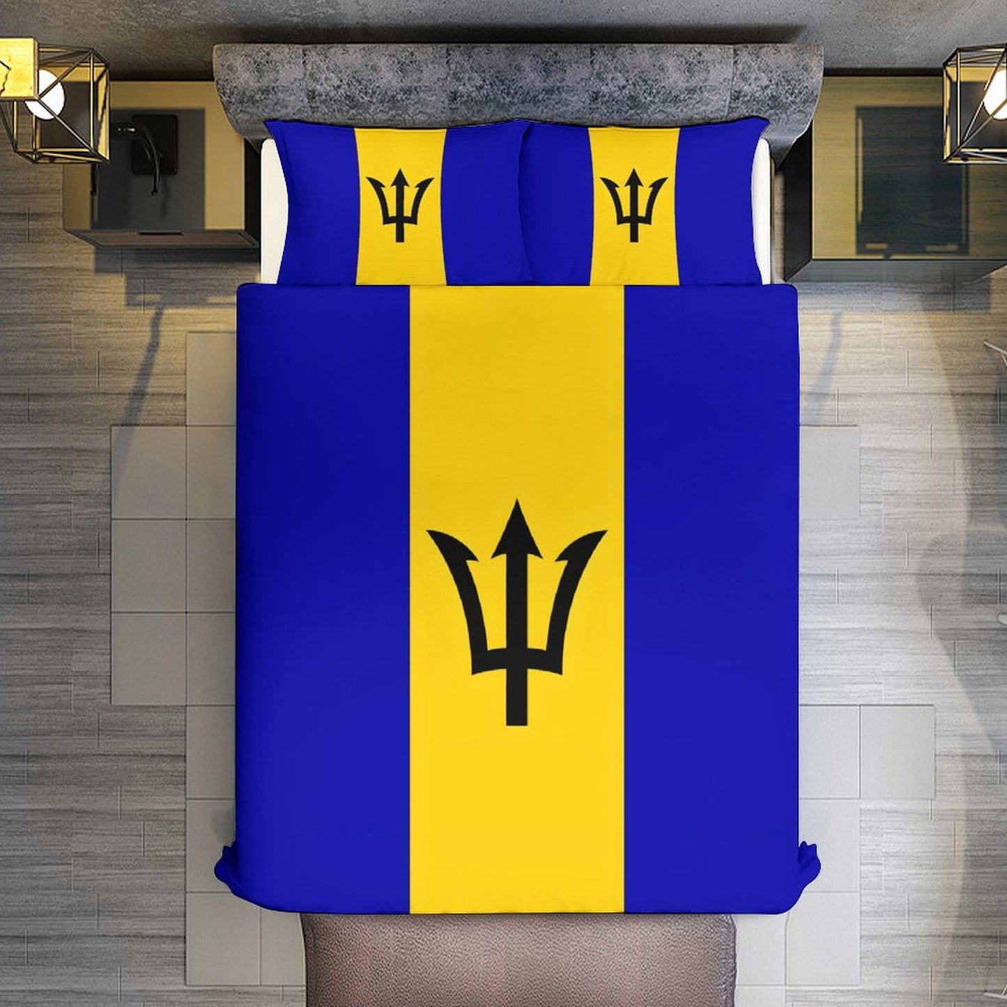 Barbados Flag Inspired 3-Piece Bedding Set (1 Duvet Cover + 2 Pillow Shams) – 102"×90"