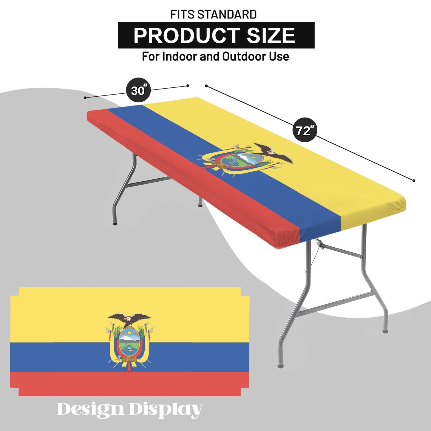 Ecuador Flag Inspired Custom Elastic Fitted Tablecloth 72x30 inch (Made in the USA)