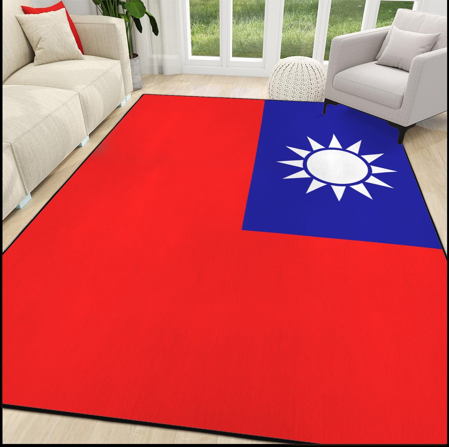 Taiwan Flag Inspired 84x60 Inch Area Rug with Black Binding (Made in the USA)