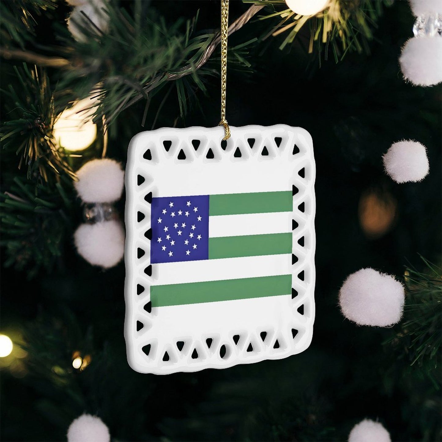 NYPD Flag Inspired Square Ceramic Ornament Made in the USA