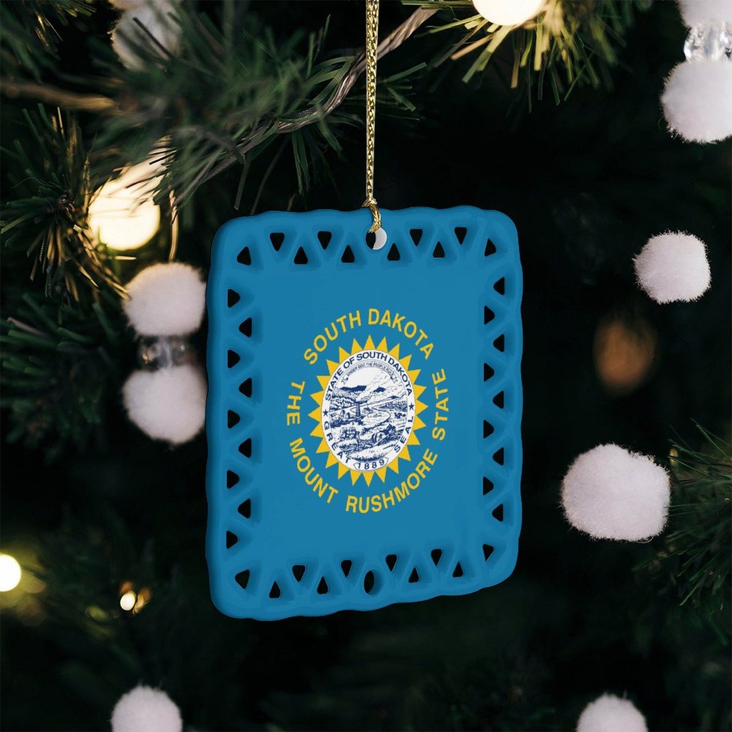 South Dakota Flag Inspired Square Ceramic Ornament Made in the USA