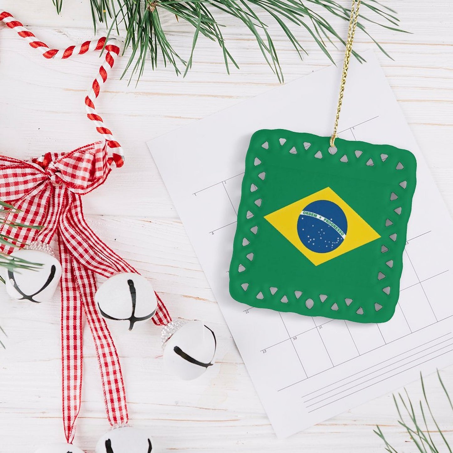 Brazil Flag Inspired Square Ceramic Ornament Made in the USA