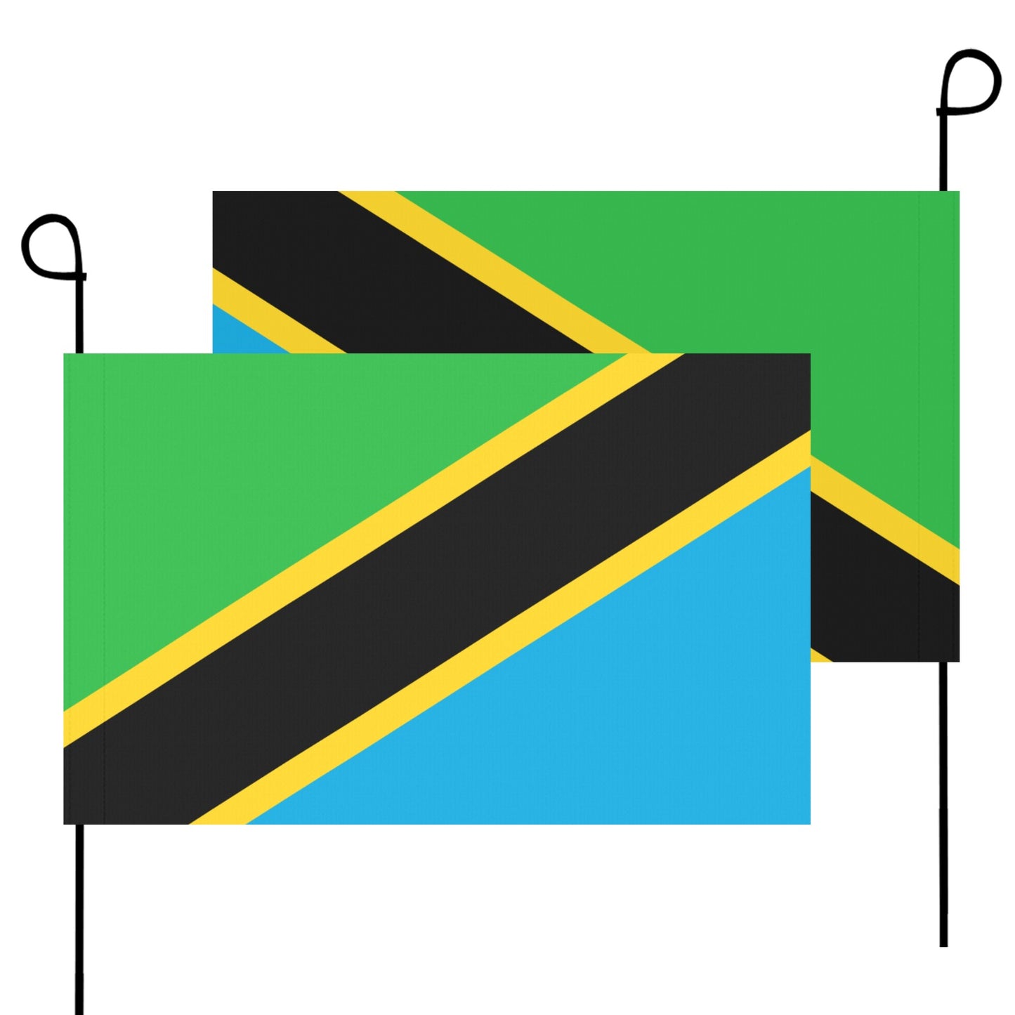[Luv My Flag] Tanzania flags with poles, overlapping display.