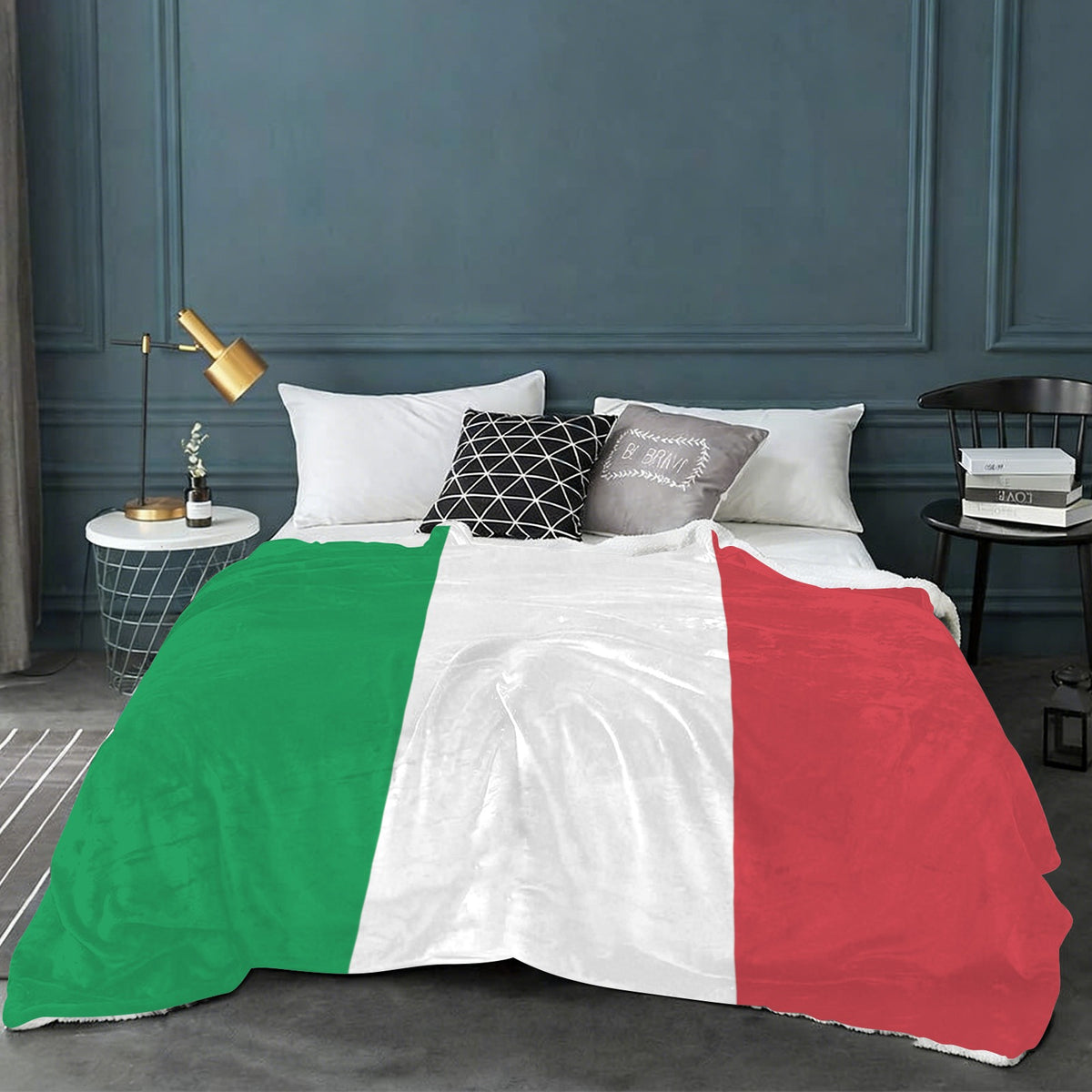 Italy Flag Inspired Sherpa Fleece Blanket 90" x 108" | Prtinted in the USA