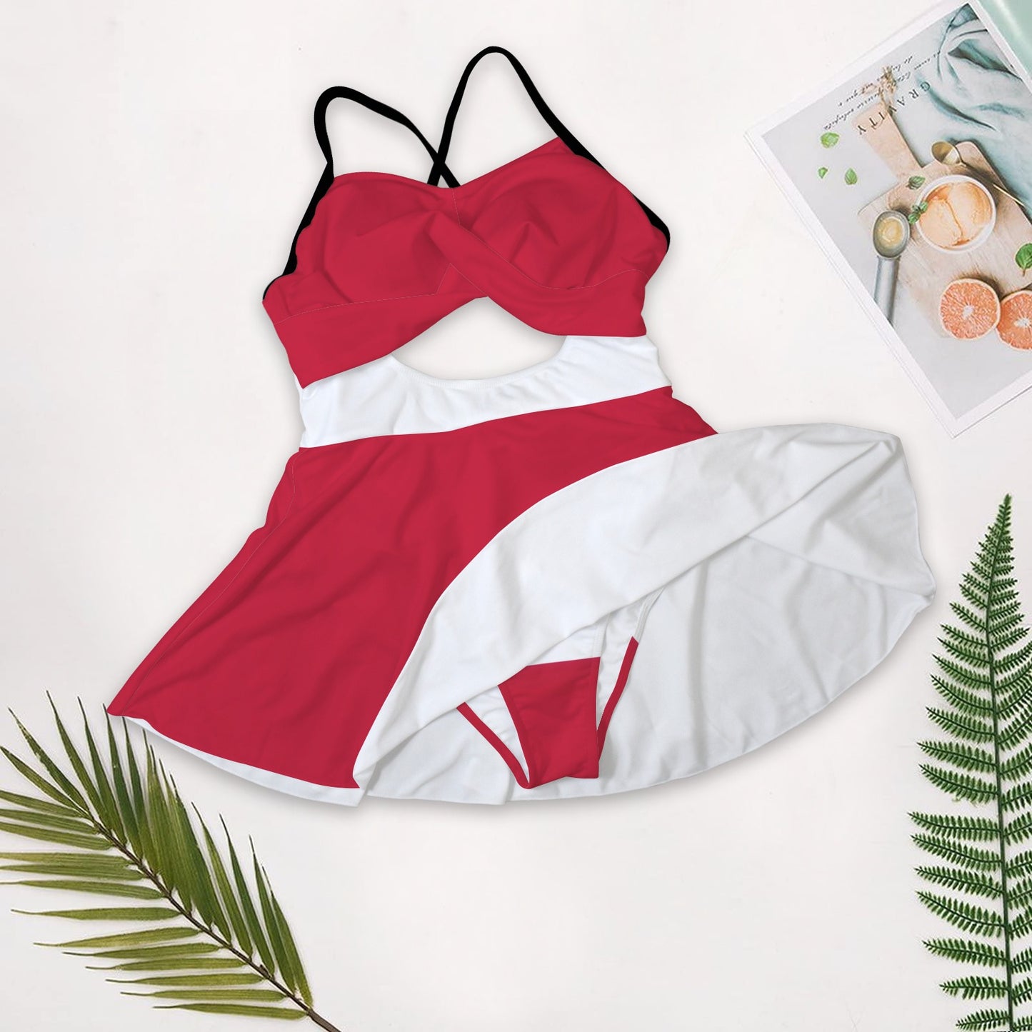 Austria Flag Inspired Women's One-Piece Swimsuit with Cutout Crisscross Back