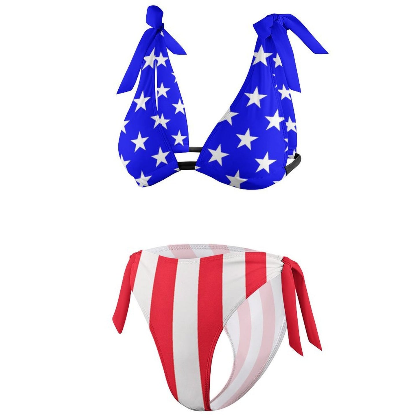 USA/American Flag Inspired Tie-Side High-Waist Bikini Set Style-2