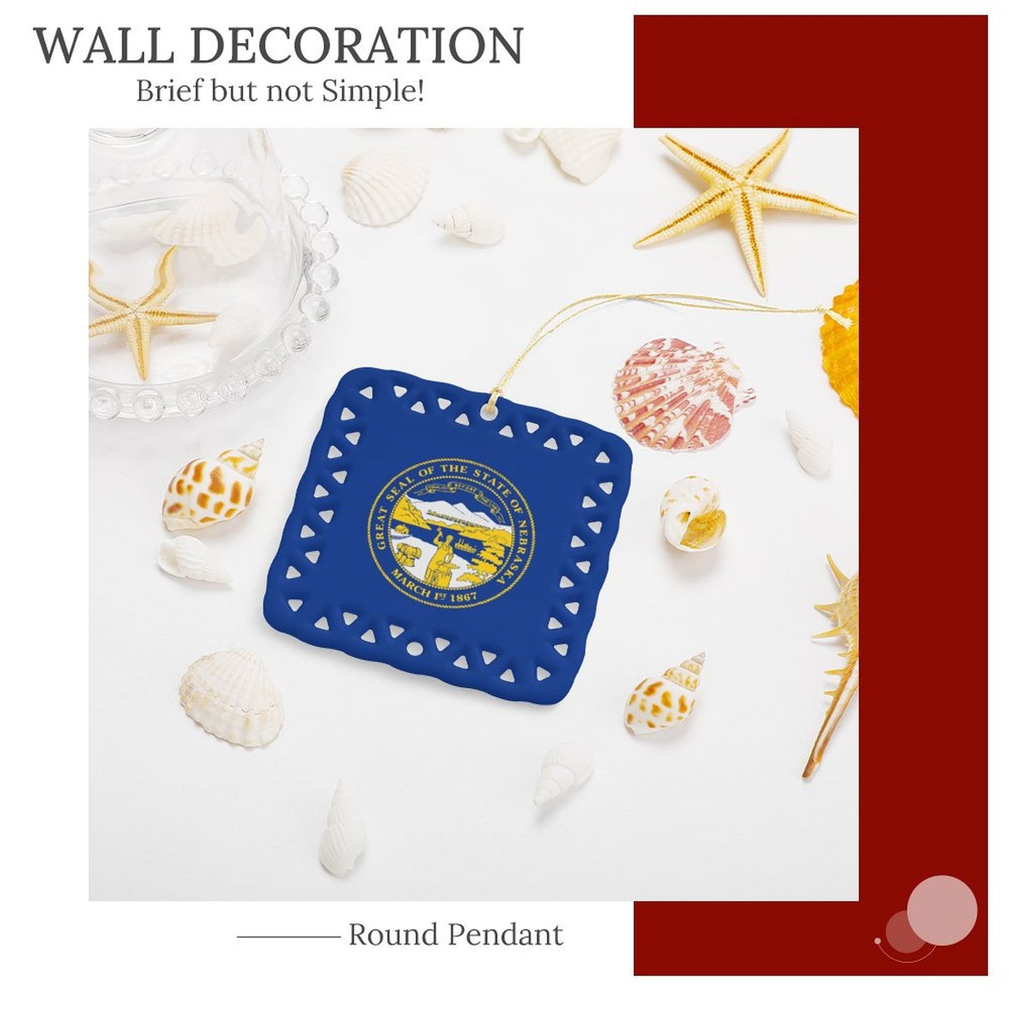 Nebraska Flag Inspired Square Ceramic Ornament Made in the USA