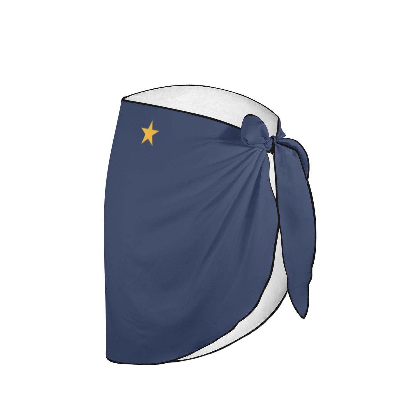 [Brand] blue wrap skirt with yellow star, bow-tied side.