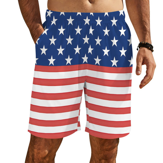 USA/American Flag Inspired Men’s Draw String Pocket Beach Shorts Printed in the USA