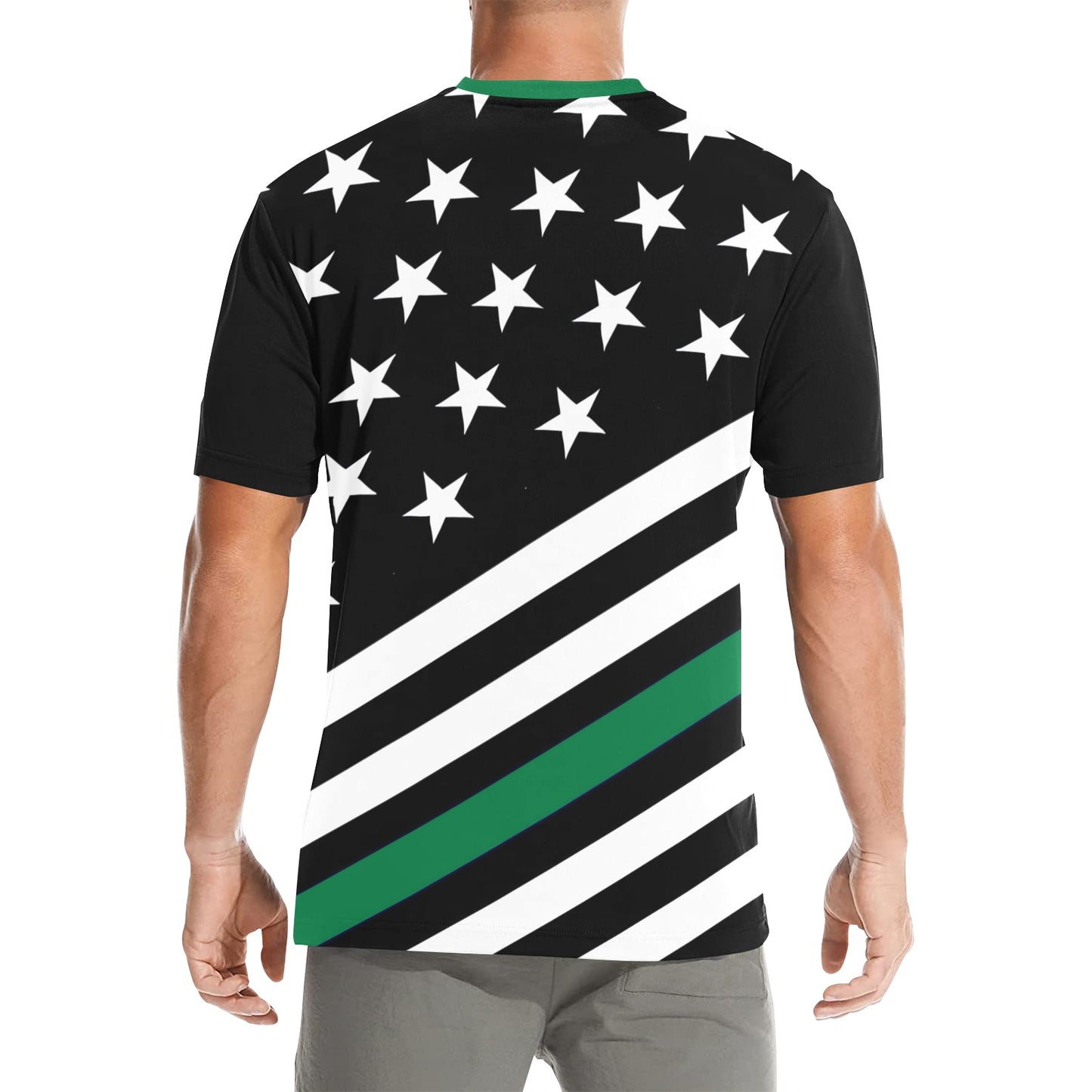 Thin Green Line Flag Men's Crew Neck T-Shirt (Made in USA)