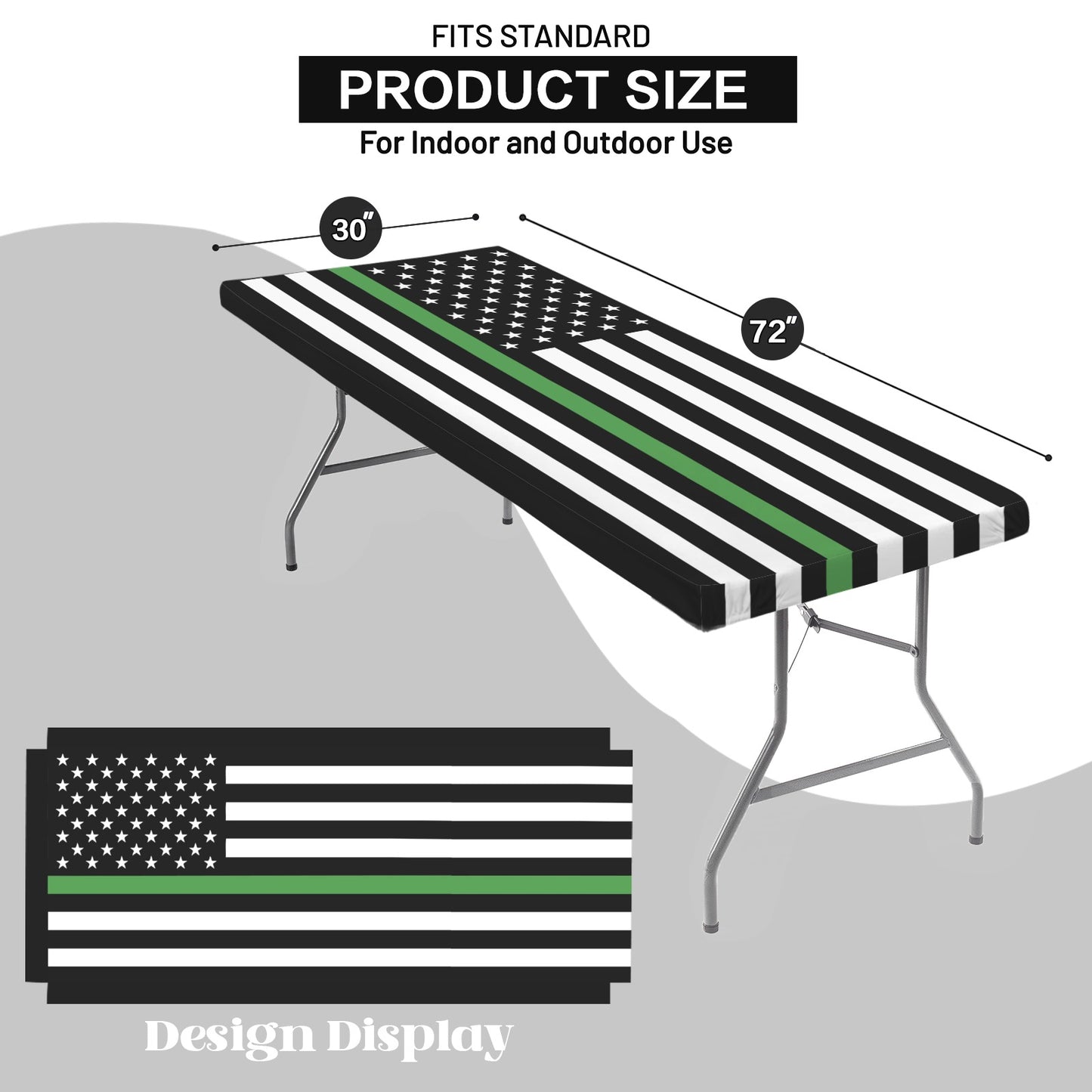 Thin Green Line Flag Inspired Custom Elastic Fitted Tablecloth 72x30 inch (Made in the USA)