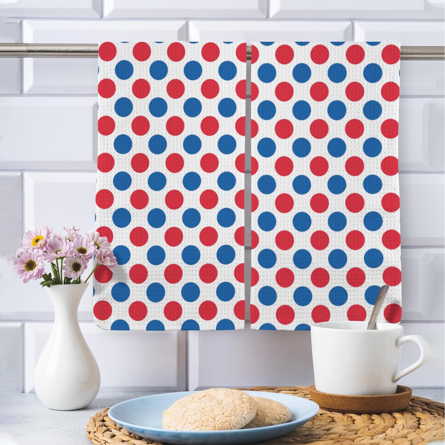 USA/American Flag Inspired Polka Dot Pattern Kitchen Towel 40X60cm (Pack of 2) (Made in the USA)