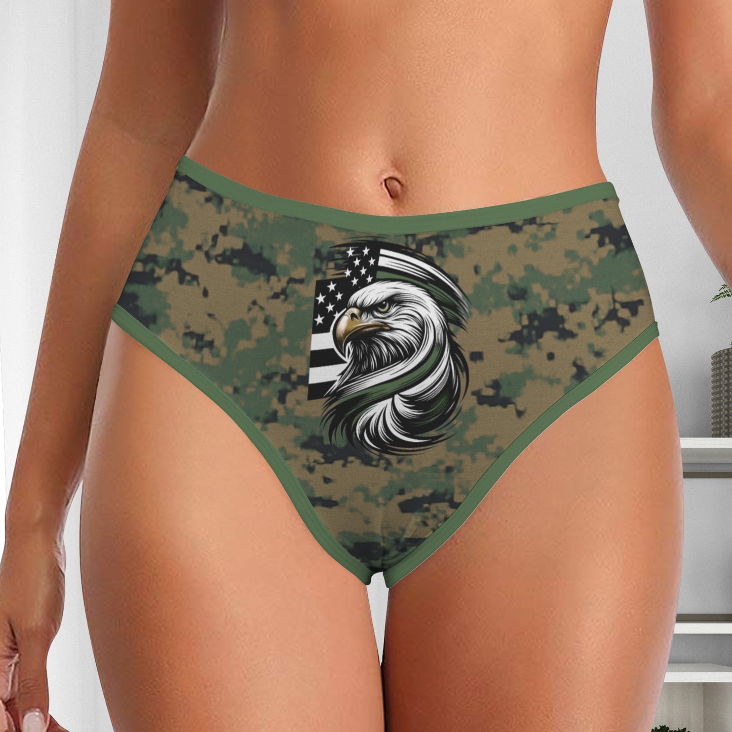 Thin Green Line Flag Inspired Eagle on Digital Camo Women's High Waisted Brief