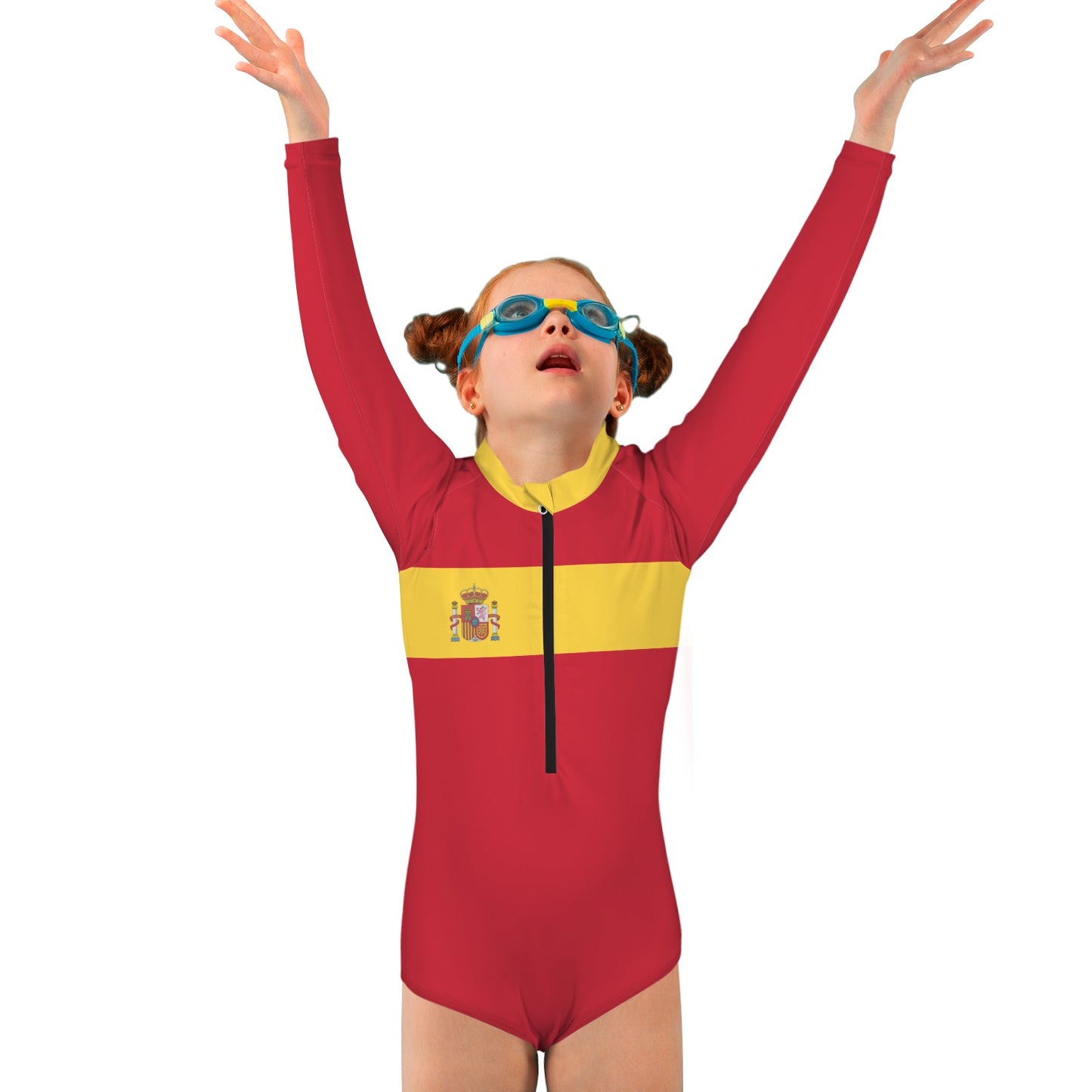 Spain Flag Inspired Big Girls' Long Sleeve One-Piece Swimsuit