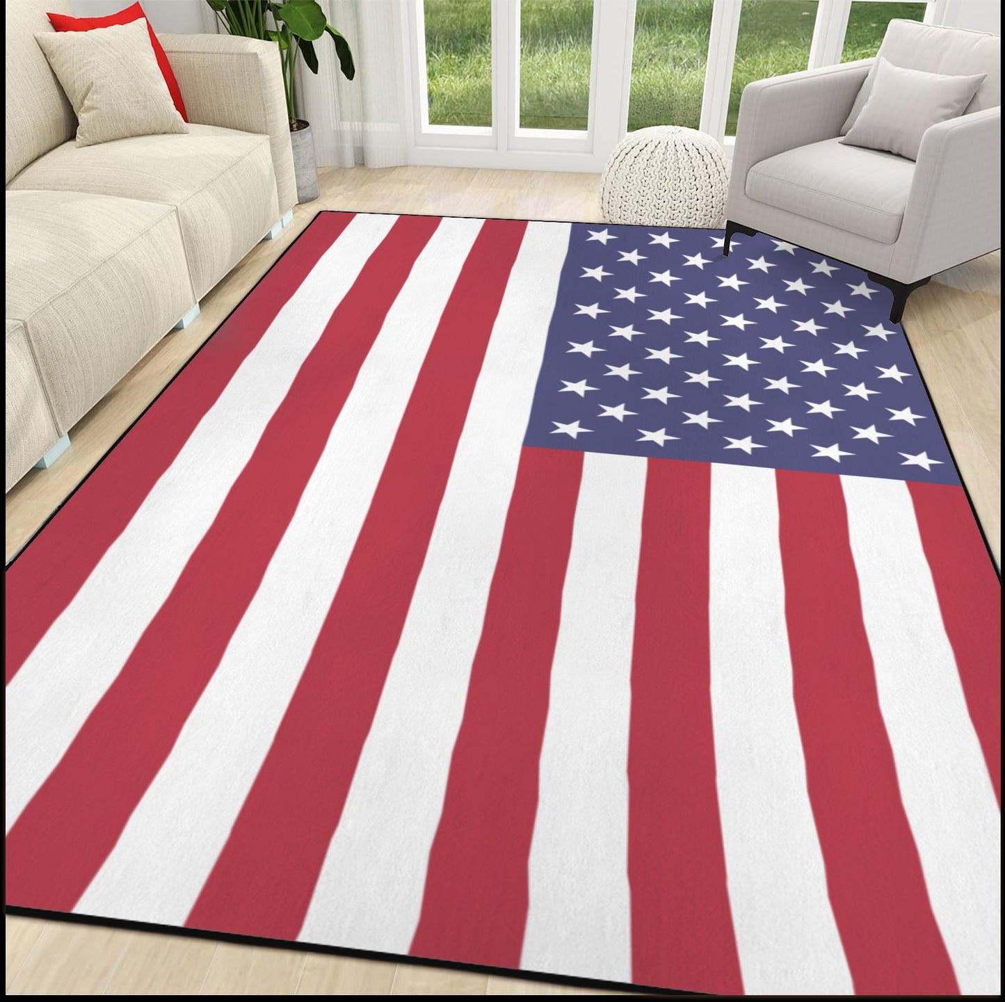 USA/American Flag Inspired 84x60 Inch Area Rug with Black Binding (Made in the USA)
