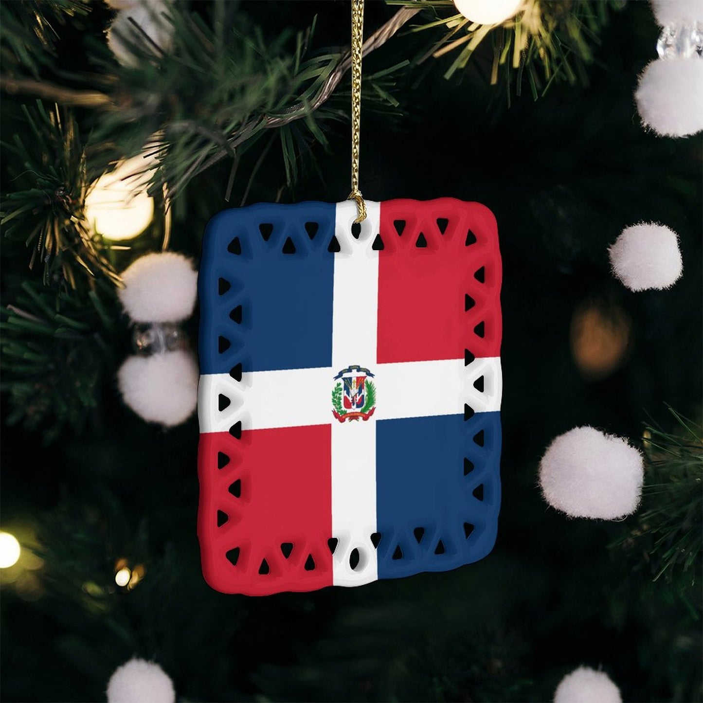 Dominican Republic Flag Inspired Square Ceramic Ornament Made in the USA