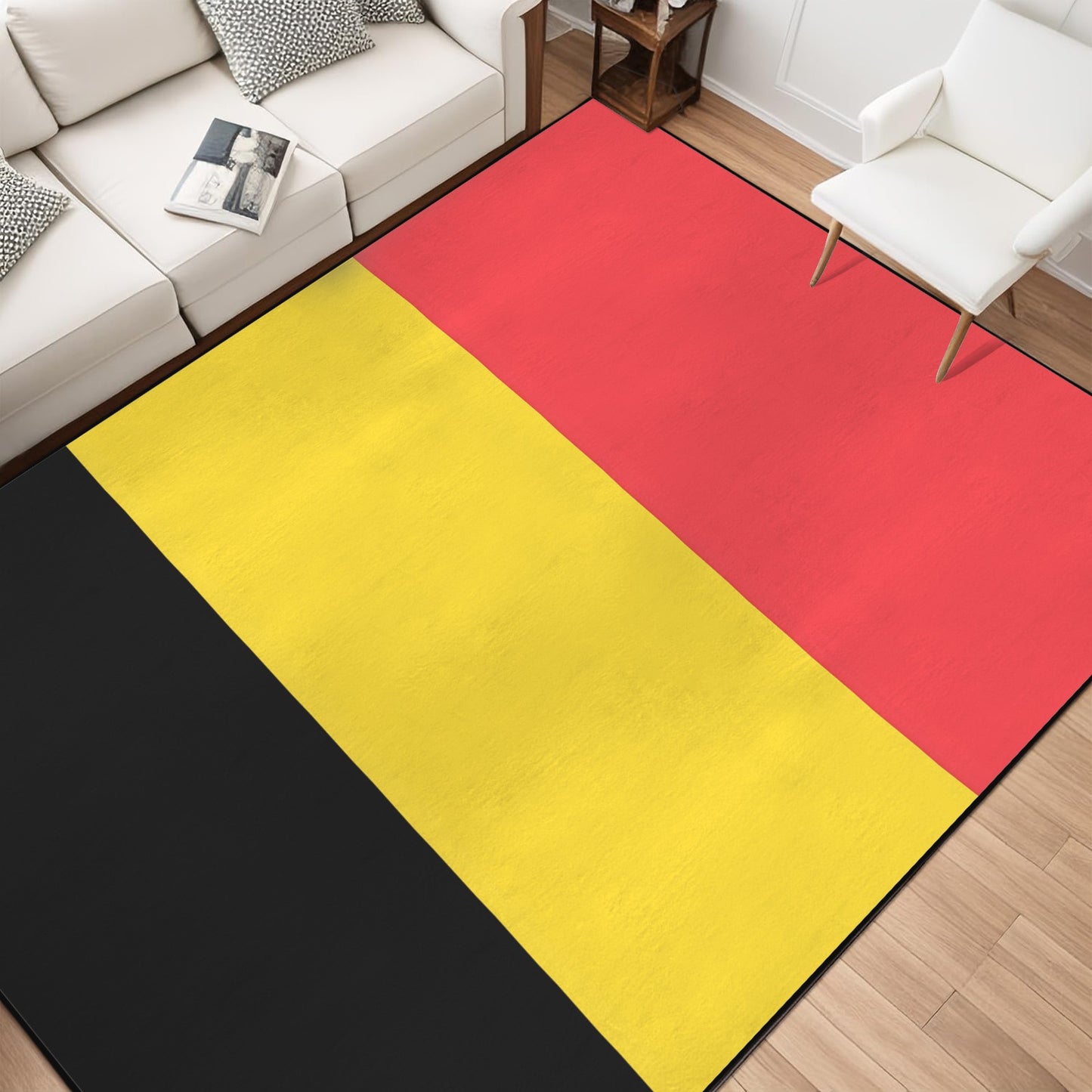 Belgium Flag Inspired 84x60 Inch Area Rug with Black Binding (Made in the USA)