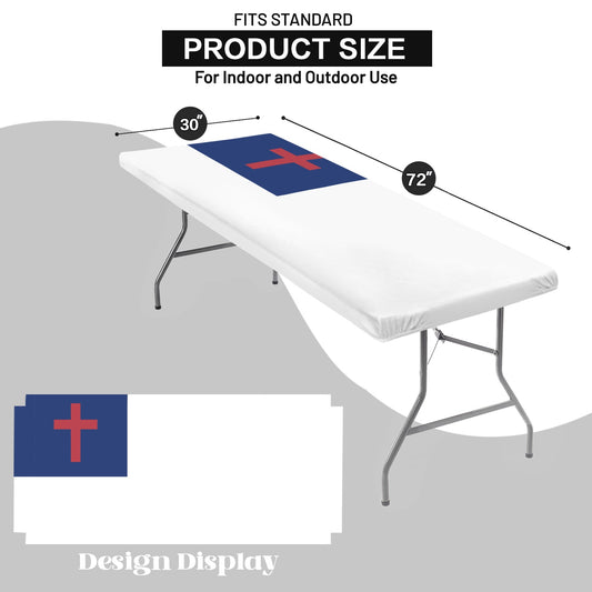 Christian Flag Inspired Custom Elastic Fitted Tablecloth 72x30 inch (Made in the USA)