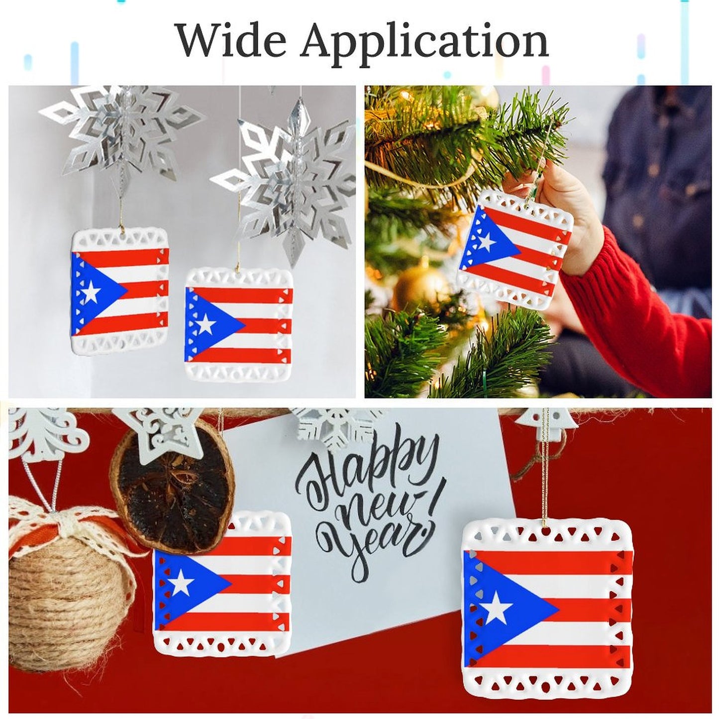 Puerto Rico Flag Inspired Square Ceramic Ornament Made in the USA