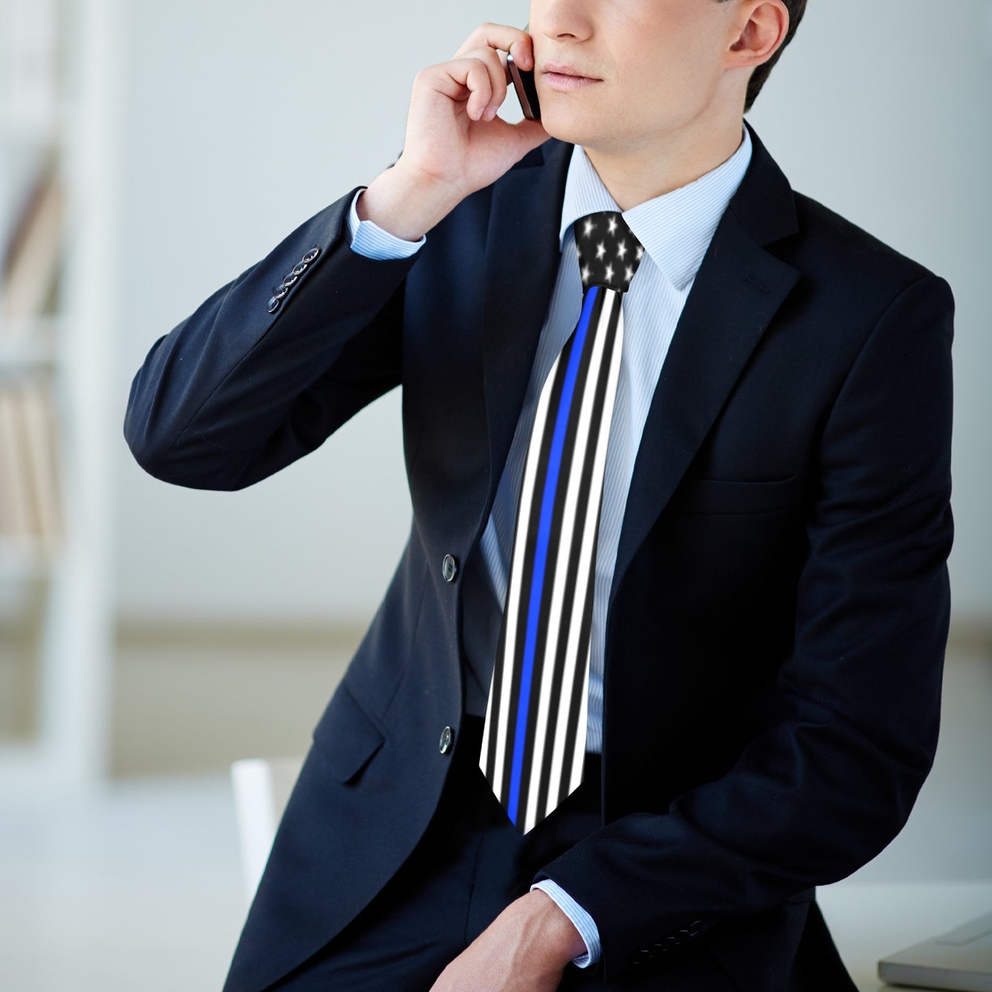 Thin Blue Line Flag Inspired Classic Necktie (Two Sides)