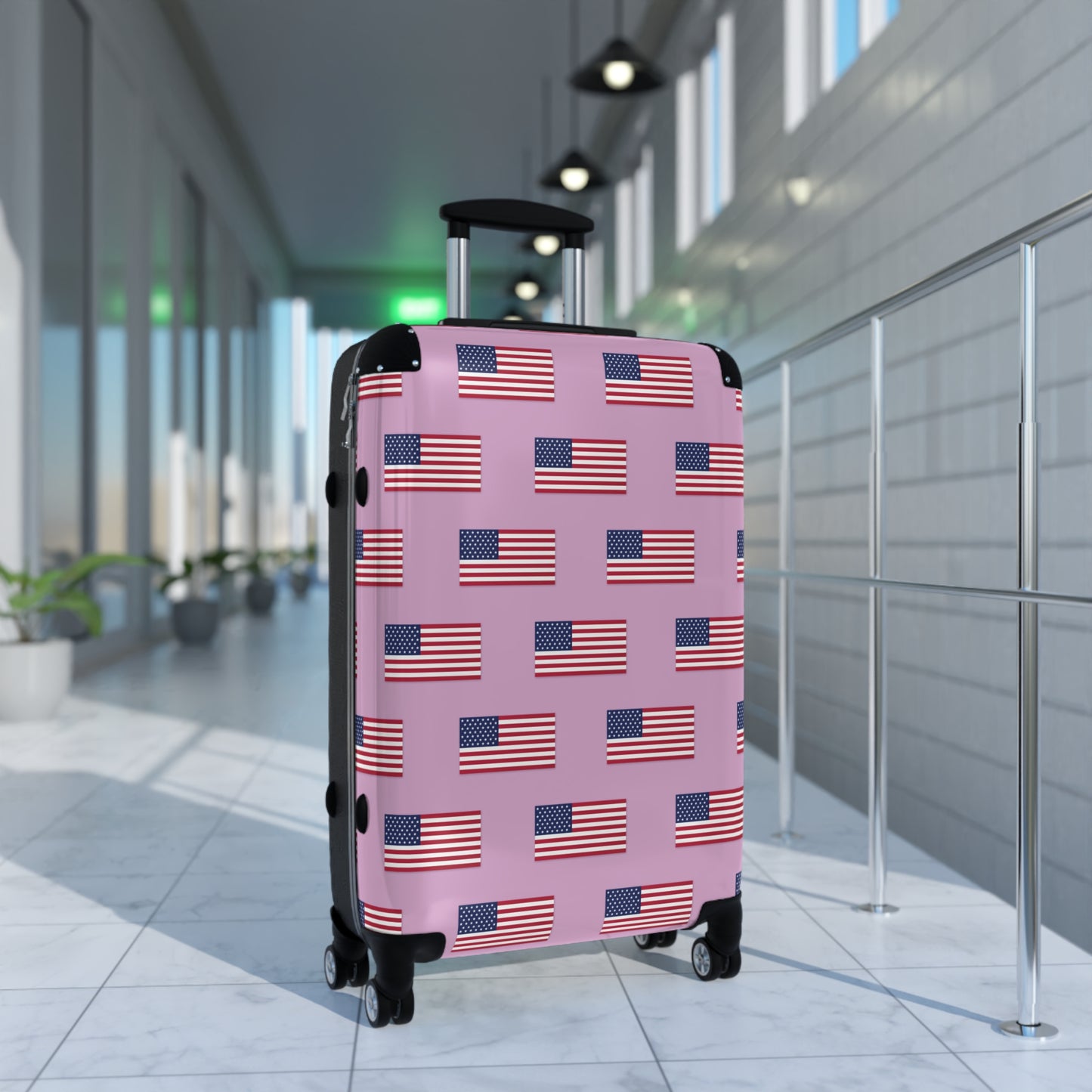 USA/American Flag Inspired Pattern Suitcase on Pink