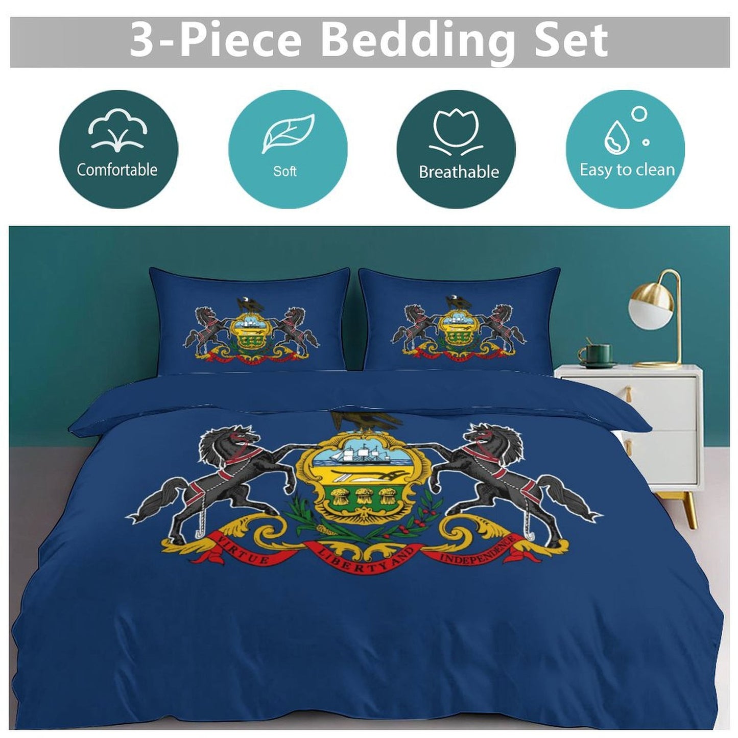 Pennsylvania Flag Inspired 3-Piece Bedding Set (1 Duvet Cover + 2 Pillow Shams) – 102"×90"