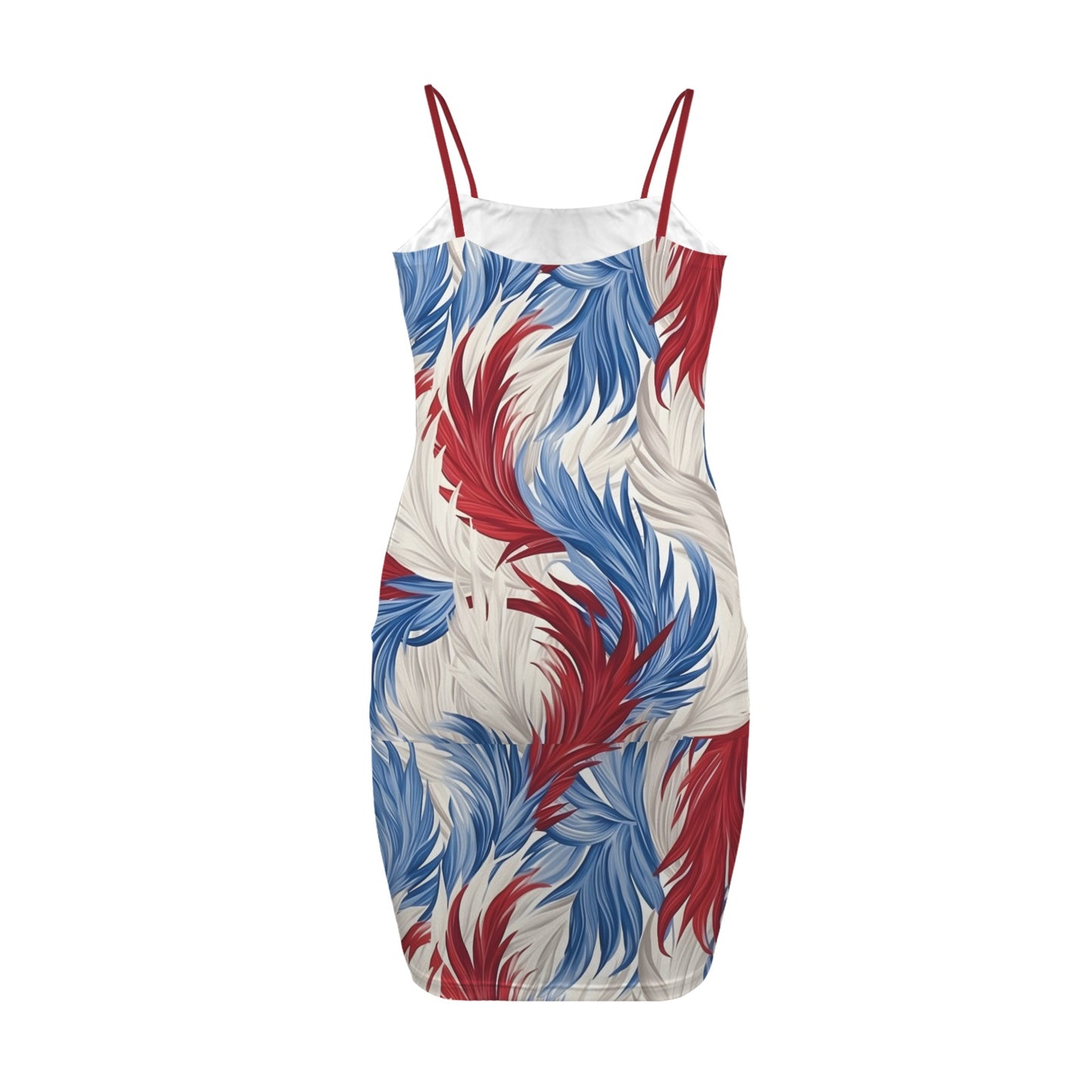 USA/American Flag Inspired Feather Pattern Backless Spaghetti Strap Bodycon Dress
