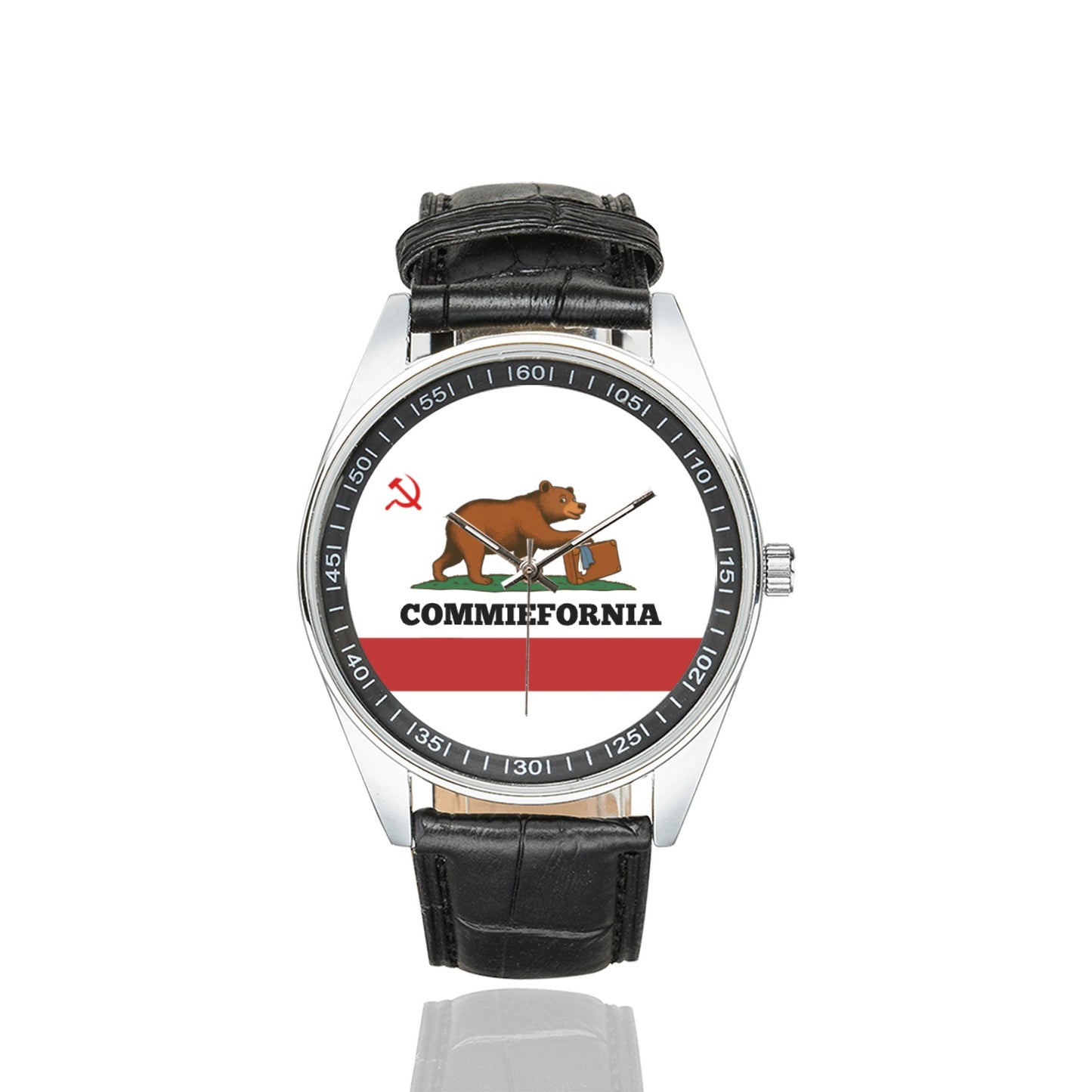 Commiefornia (California Flag Inspired) Men's Casual  Leather Strap Watch