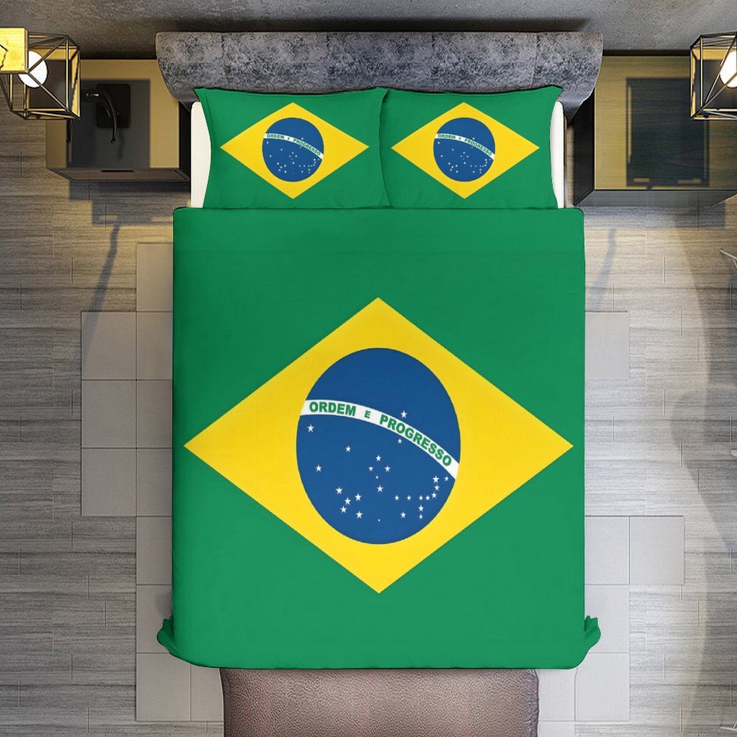 Brazil Flag Inspired 3-Piece Bedding Set (1 Duvet Cover + 2 Pillow Shams) – 102"×90"