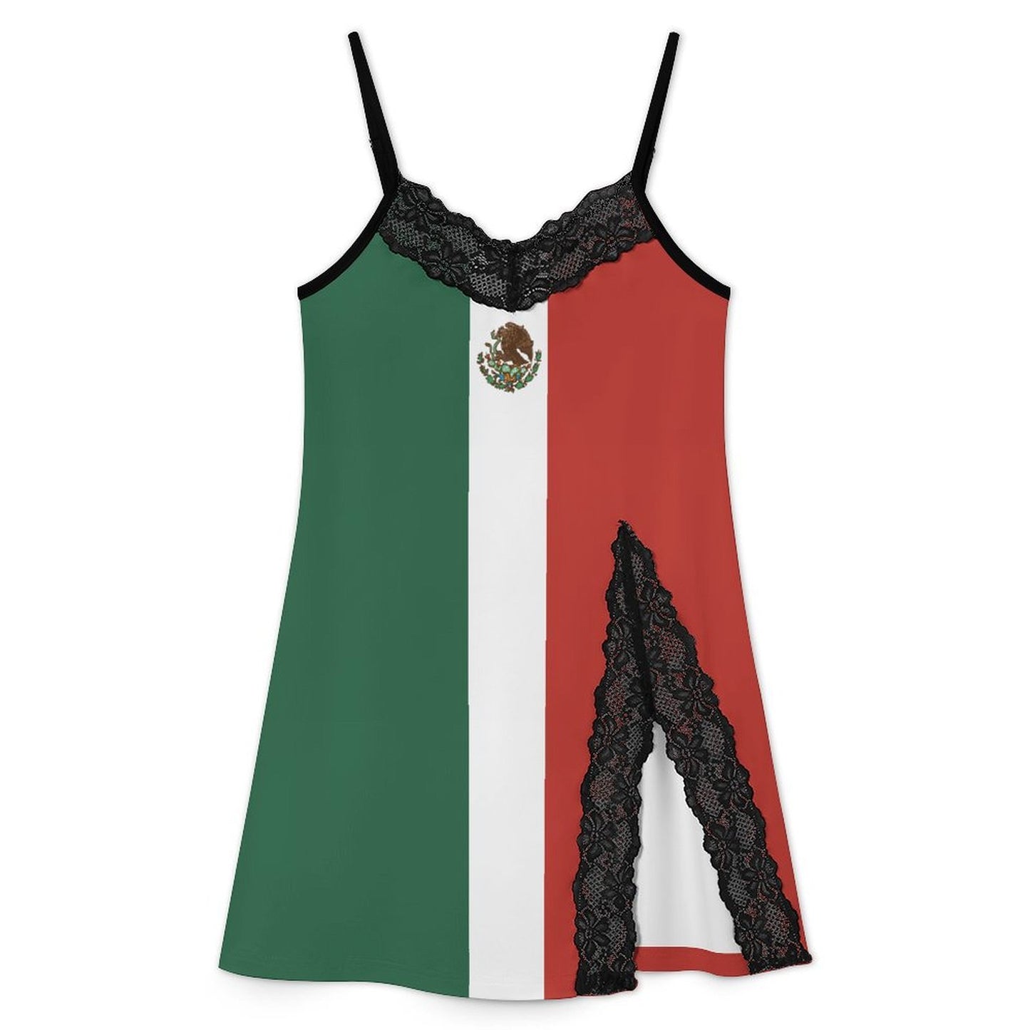 Mexico Flag Inspired Women's Lace Slit Cami Pajama Dress