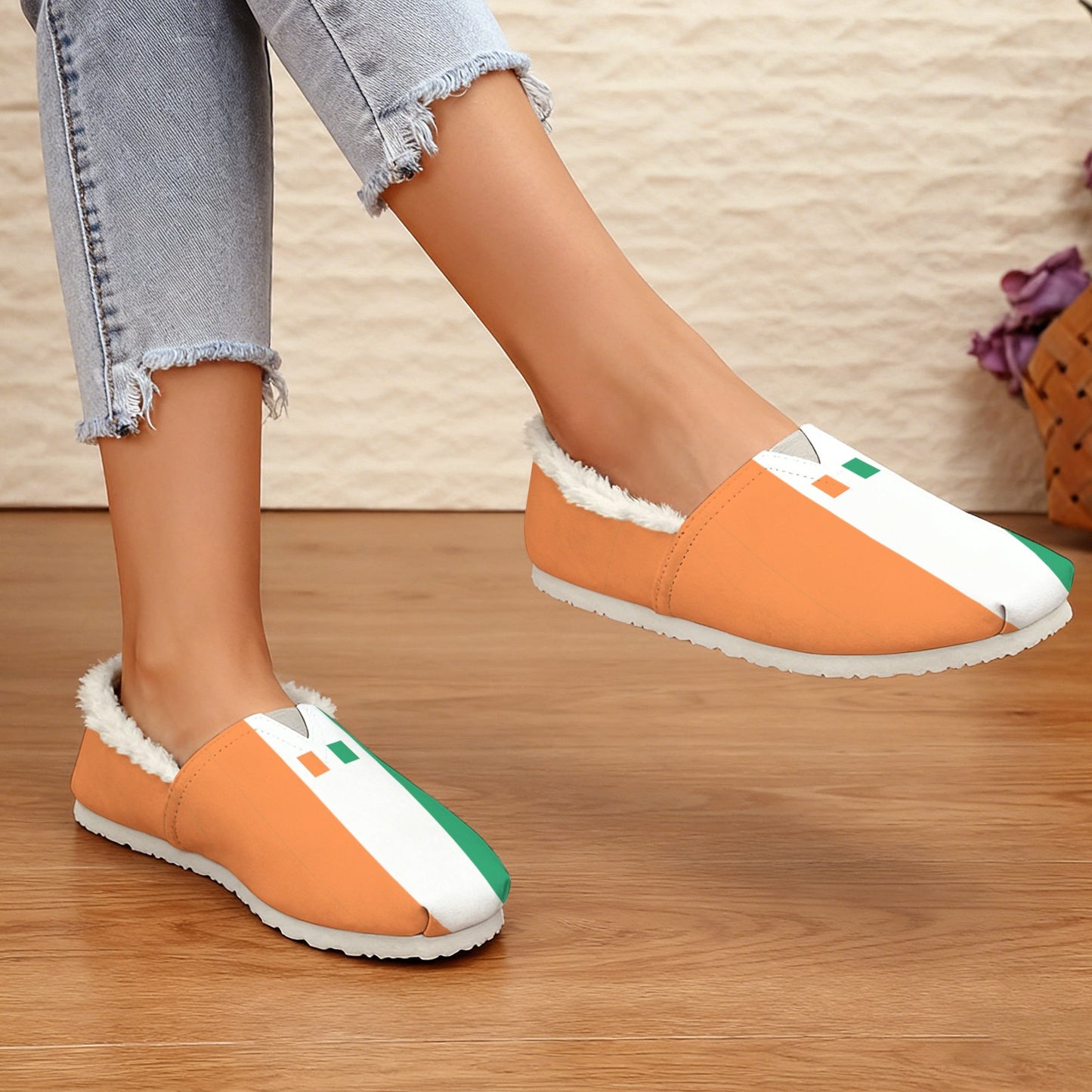 Ireland Flag Inspired Women's Fleece-Lined Canvas Slip-On