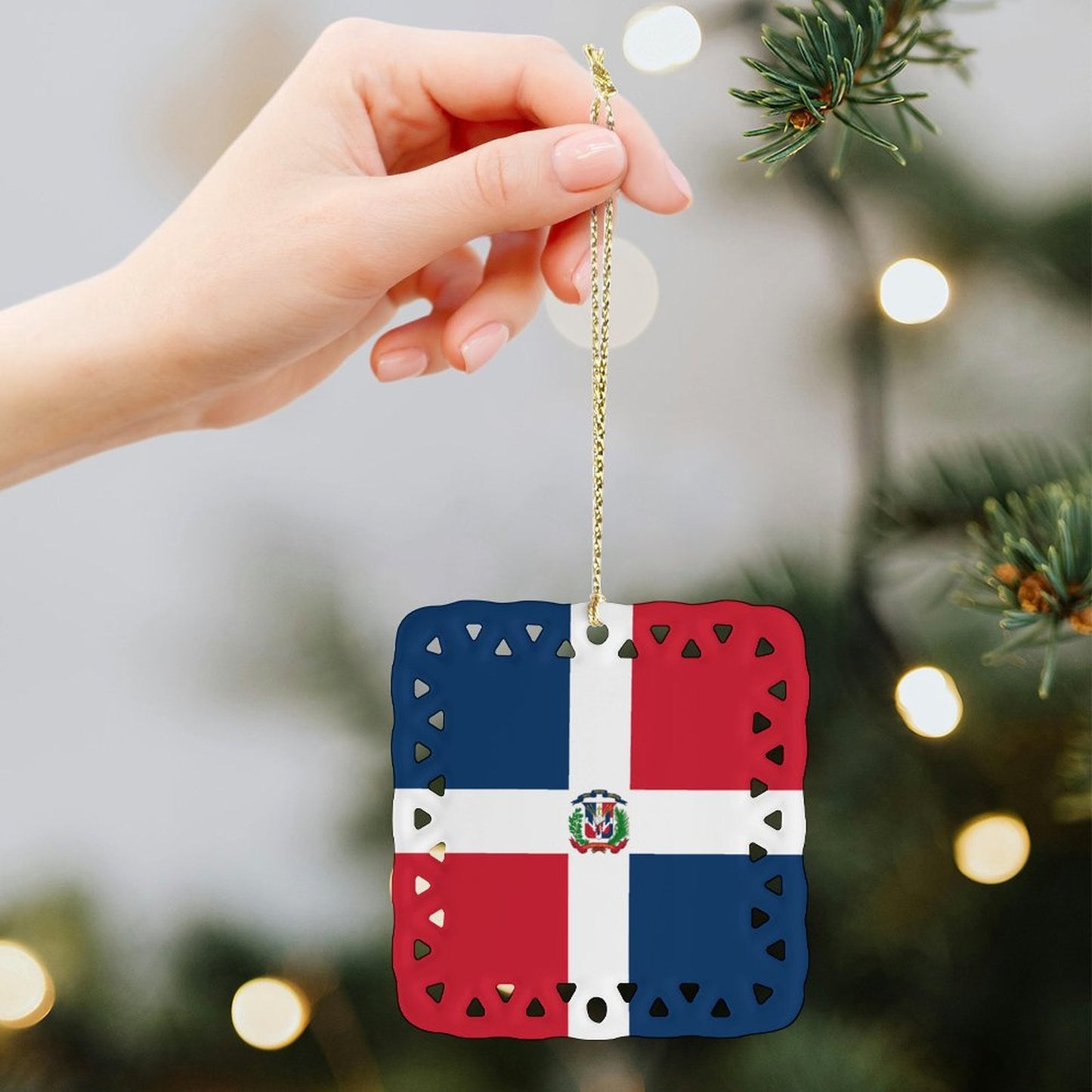 Dominican Republic Flag Inspired Square Ceramic Ornament Made in the USA