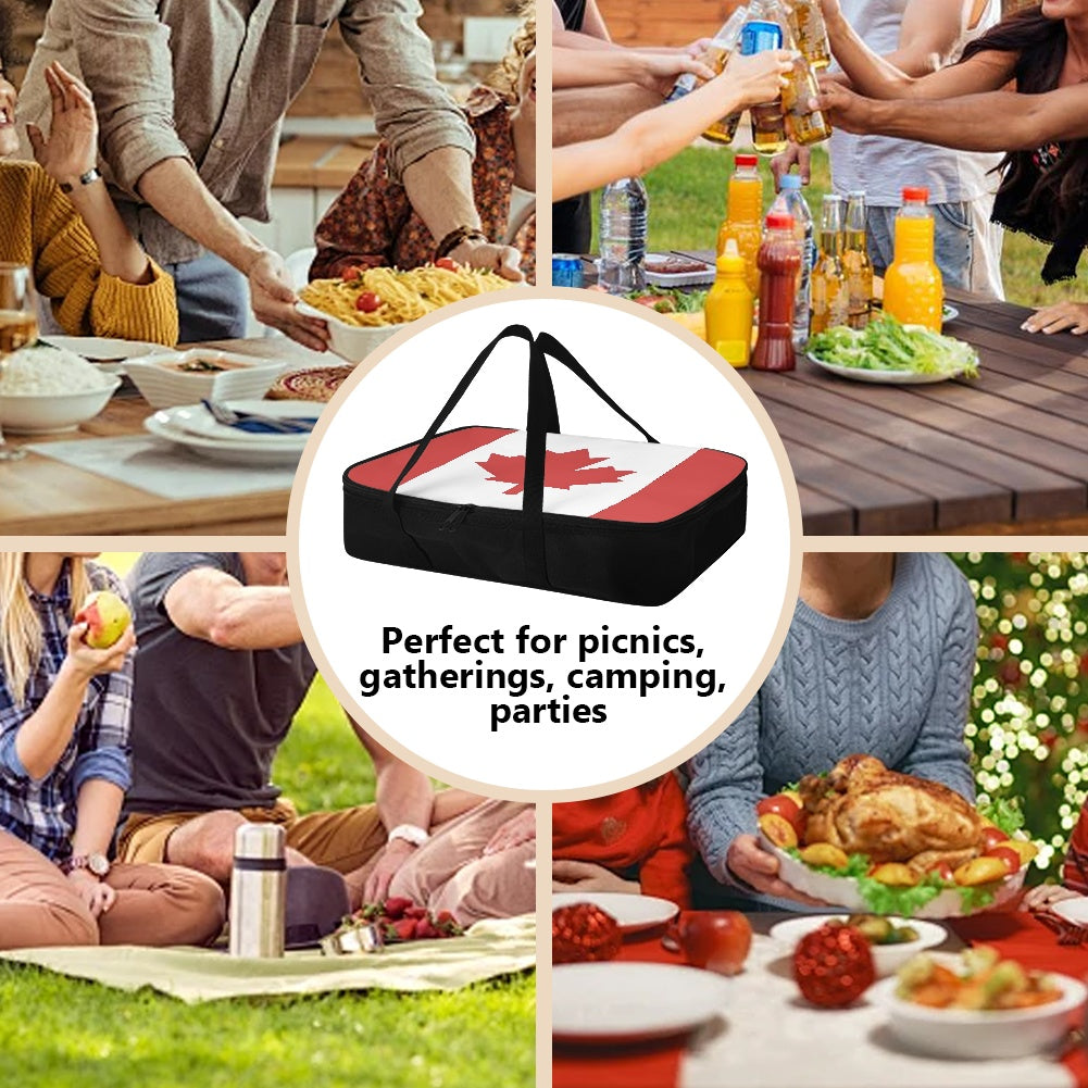 [Brand] insulated bag with Canadian flag, ideal for picnics.