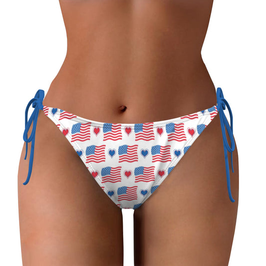 USA/American Flag Inspired Flag & Hearts Pattern Sexy Halter Bikini Bottom
