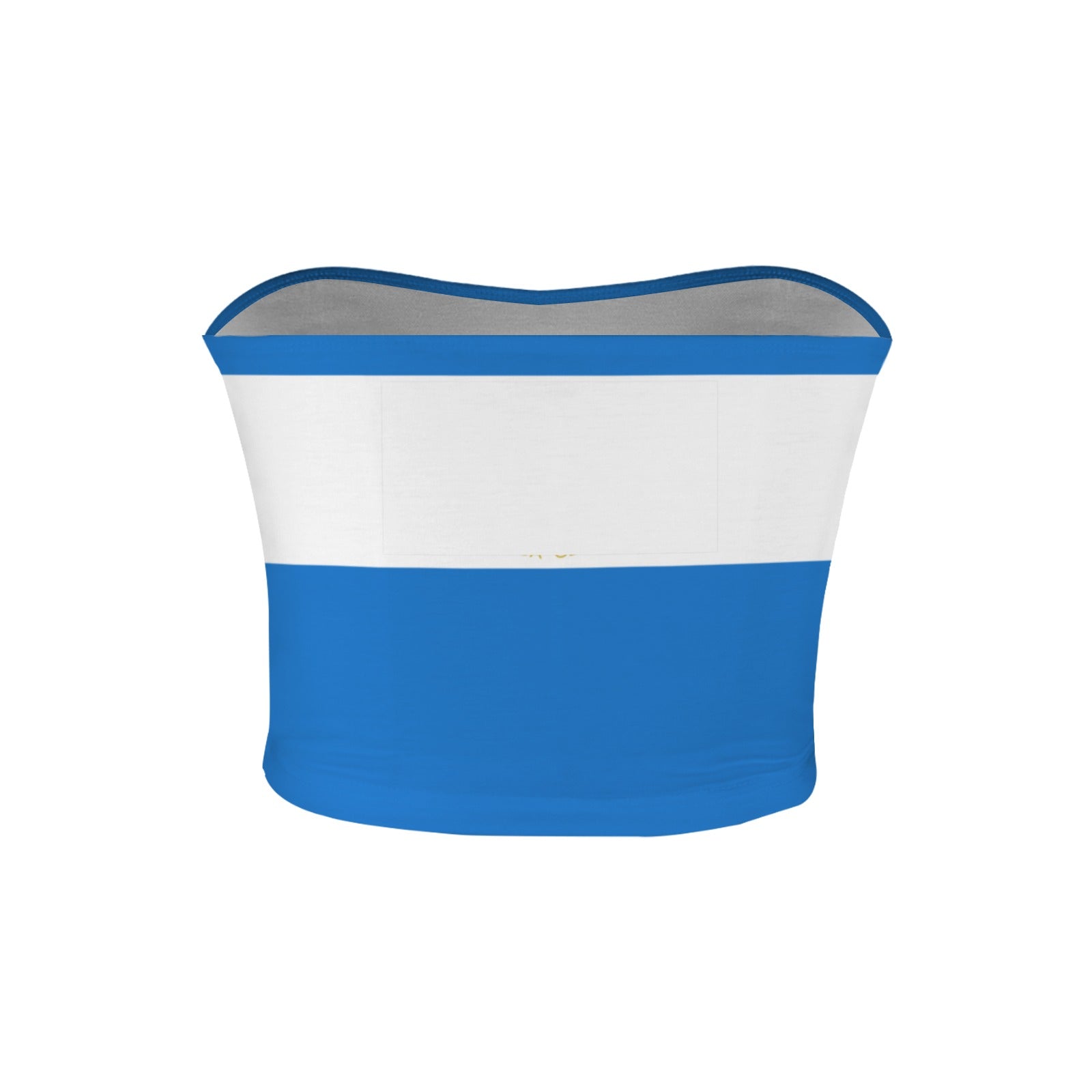 [Brand] blue and white striped strapless tube top garment.