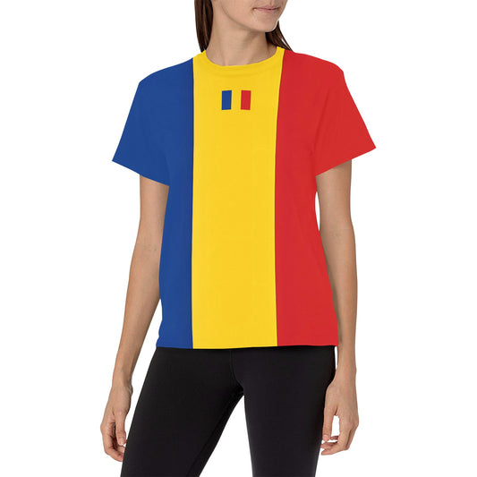 Romania Flag Inspired Women's All Over Print Crew Neck T-Shirt(T40-2)(Made in Queens)